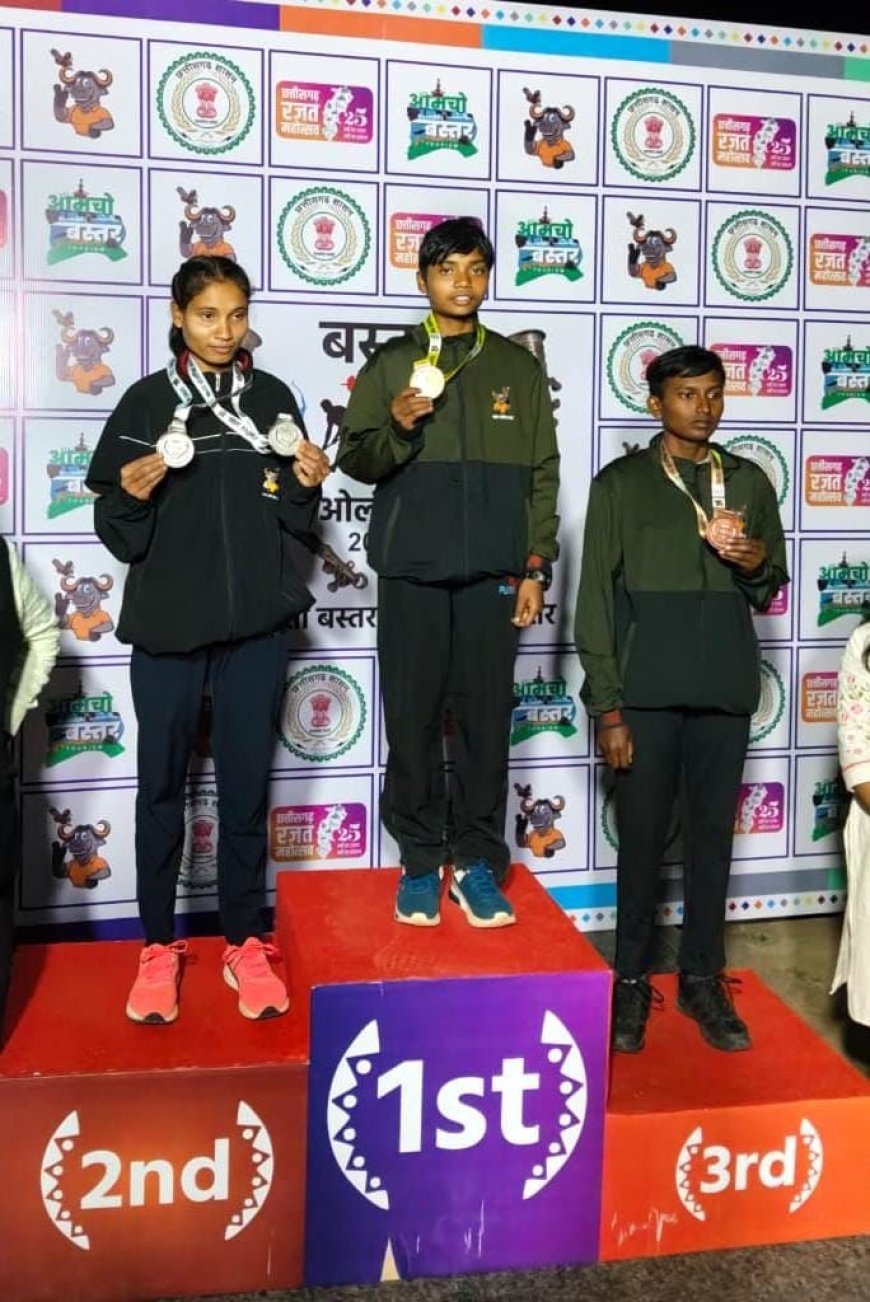 बस्तर ओलंपिक 2025 में दंतेवाड़ा की ऐतिहासिक सफलता — एथलेटिक्स में 4 गोल्ड सहित कबड्डी, वॉलीबॉल, फुटबॉल, हॉकी, खो-खो, कराटे और बैडमिंटन में कुल 15 पदक हासिल